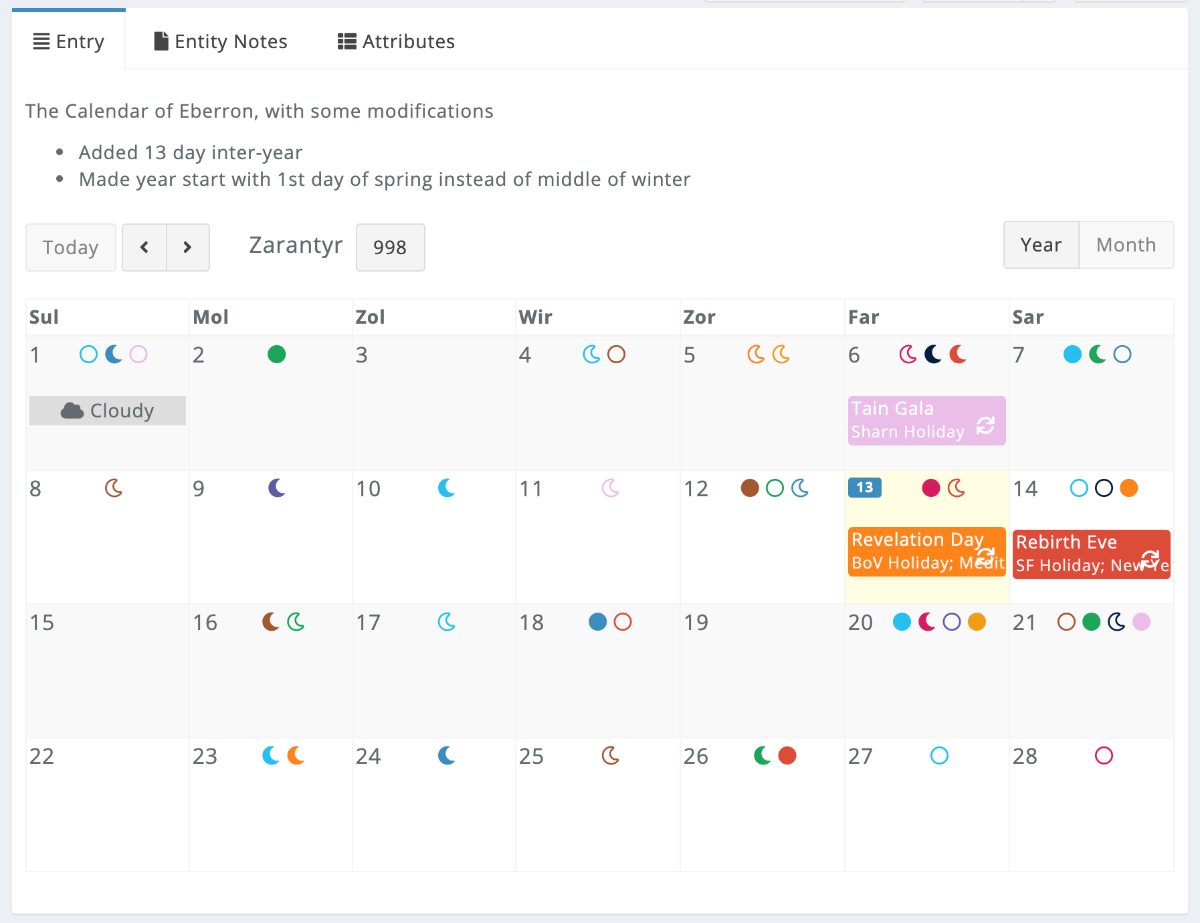 Kanka calendar